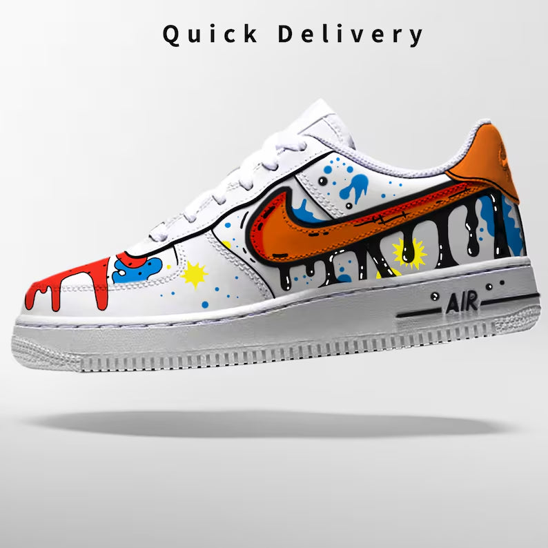 Custom Af1 Shoes – Black Drip Design,Custom Air Force 1 Gift,Hand Painted Air Force 1s,Unique Cartoon Shoe Gift,Hand-Painted Leather