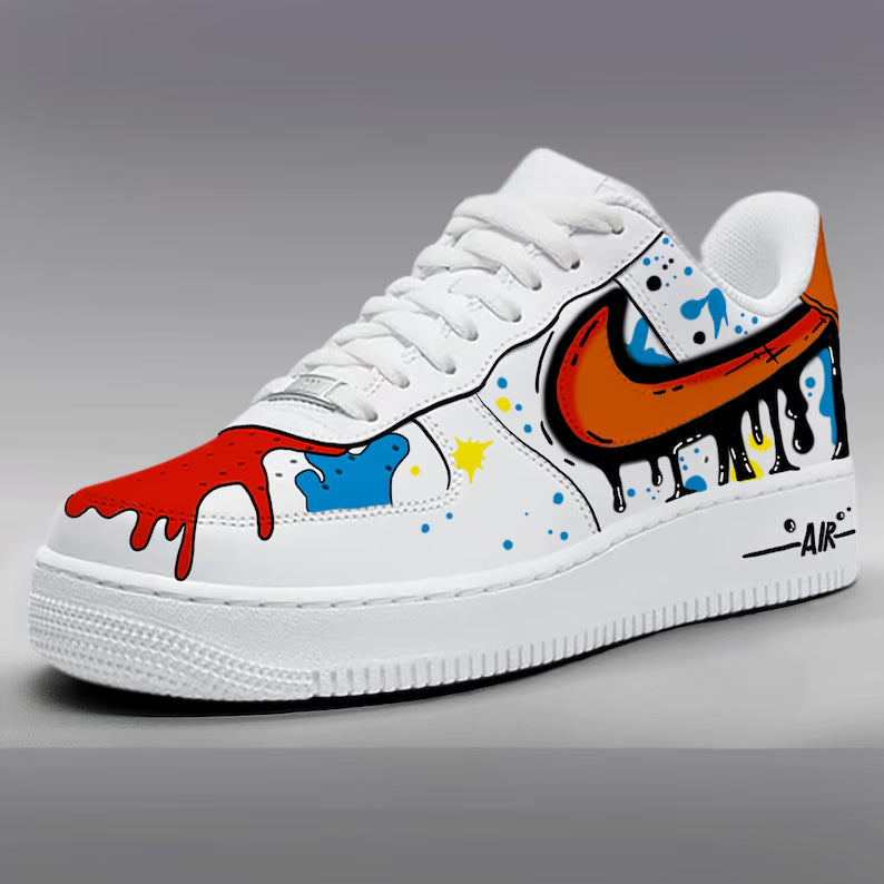 Custom Af1 Shoes – Black Drip Design,Custom Air Force 1 Gift,Hand Painted Air Force 1s,Unique Cartoon Shoe Gift,Hand-Painted Leather