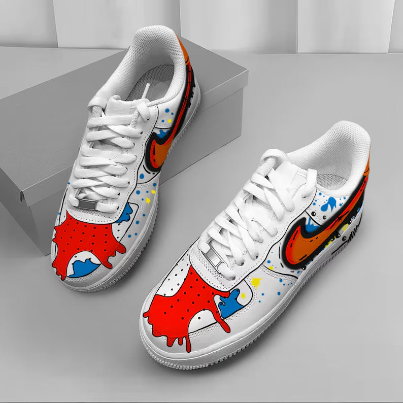 Custom Af1 Shoes – Black Drip Design,Custom Air Force 1 Gift,Hand Painted Air Force 1s,Unique Cartoon Shoe Gift,Hand-Painted Leather