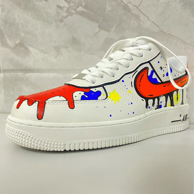 Custom Af1 Shoes – Black Drip Design,Custom Air Force 1 Gift,Hand Painted Air Force 1s,Unique Cartoon Shoe Gift,Hand-Painted Leather