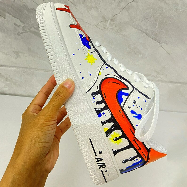 Custom Af1 Shoes – Black Drip Design,Custom Air Force 1 Gift,Hand Painted Air Force 1s,Unique Cartoon Shoe Gift,Hand-Painted Leather