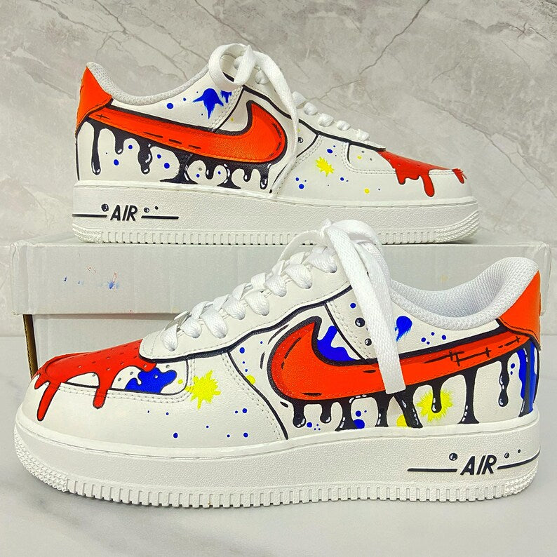Custom Af1 Shoes – Black Drip Design,Custom Air Force 1 Gift,Hand Painted Air Force 1s,Unique Cartoon Shoe Gift,Hand-Painted Leather