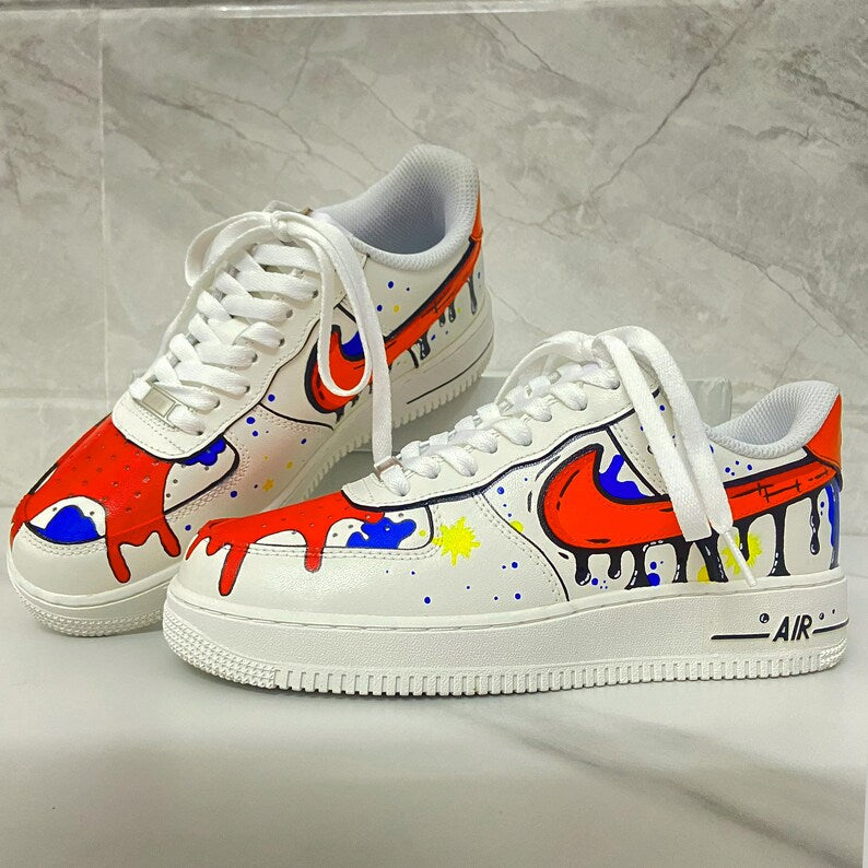 Custom Af1 Shoes – Black Drip Design,Custom Air Force 1 Gift,Hand Painted Air Force 1s,Unique Cartoon Shoe Gift,Hand-Painted Leather