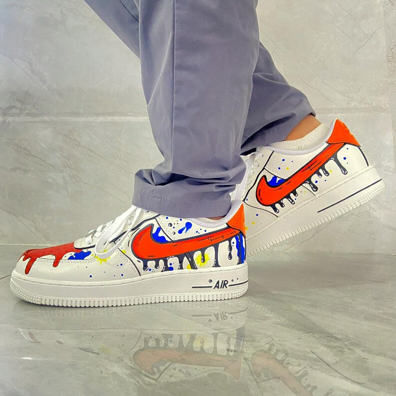 Custom Af1 Shoes – Black Drip Design,Custom Air Force 1 Gift,Hand Painted Air Force 1s,Unique Cartoon Shoe Gift,Hand-Painted Leather