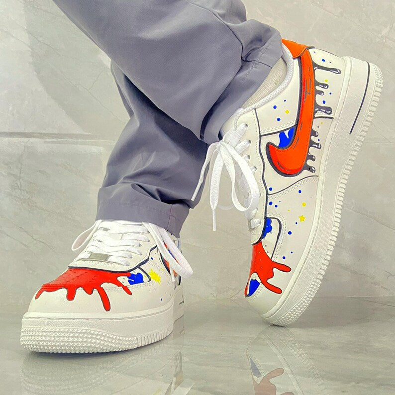 Custom Af1 Shoes – Black Drip Design,Custom Air Force 1 Gift,Hand Painted Air Force 1s,Unique Cartoon Shoe Gift,Hand-Painted Leather