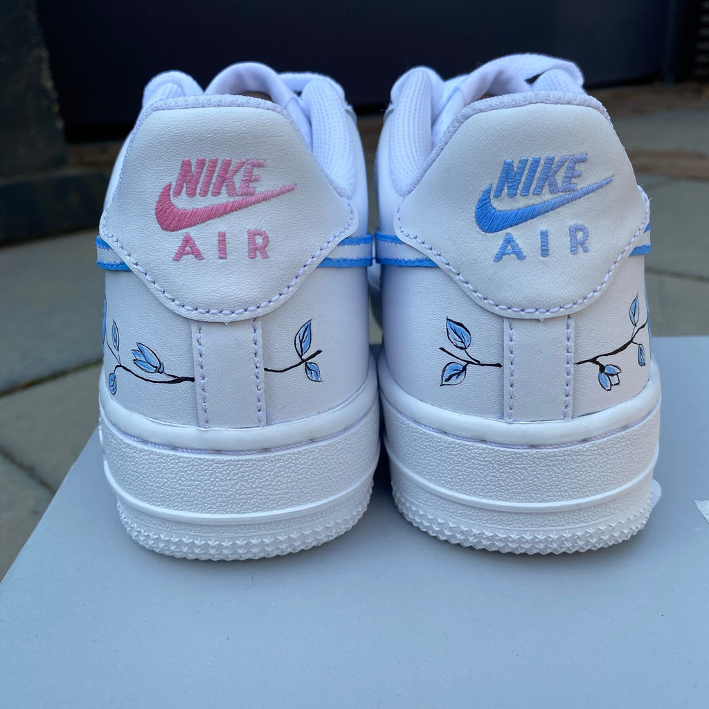 Air force 1, Nike Custom Sneakers, Pink Blue Roses, Bride Shoes, Wedding Anniversary Gift, Women’s, Girls, Floral, Flowers, Porcelain