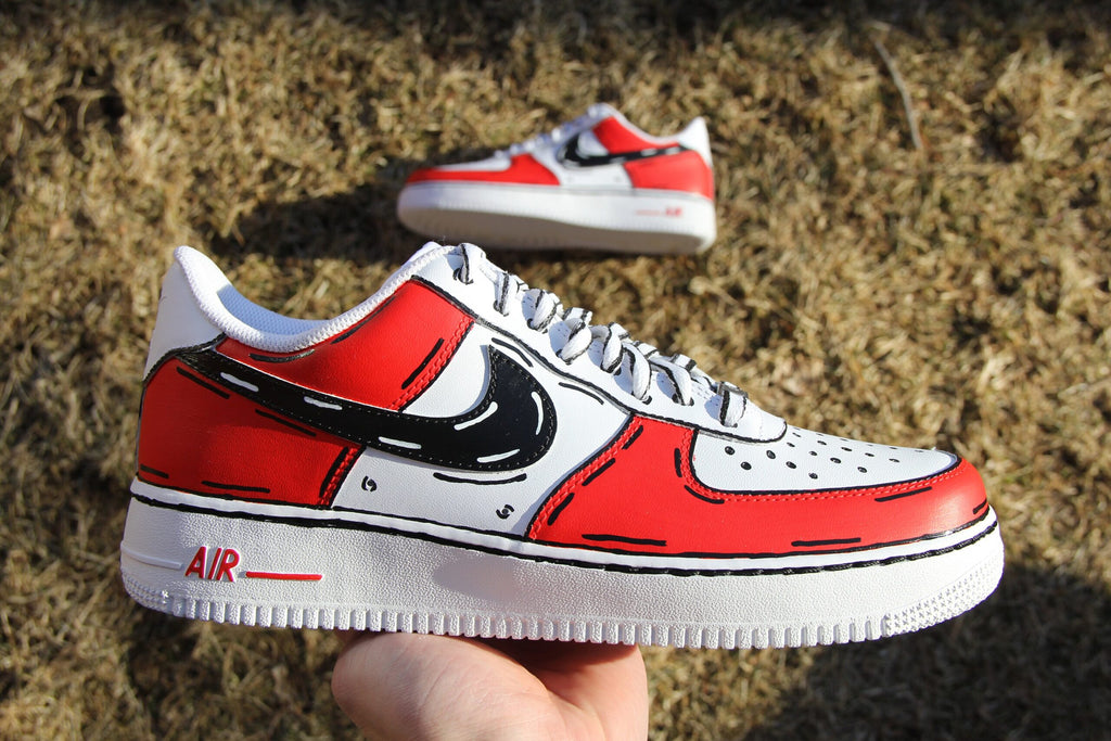Custom Air Force 1: Hand-Painted Red Cartoon Outline Shoes