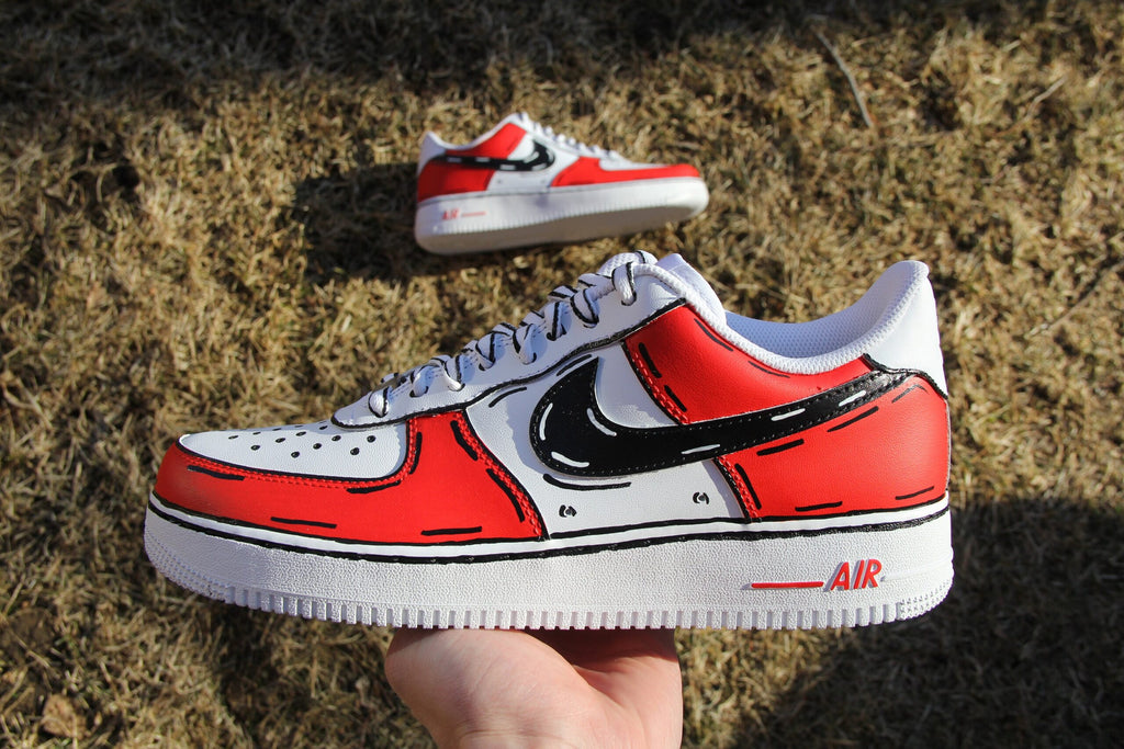 Custom Air Force 1: Hand-Painted Red Cartoon Outline Shoes