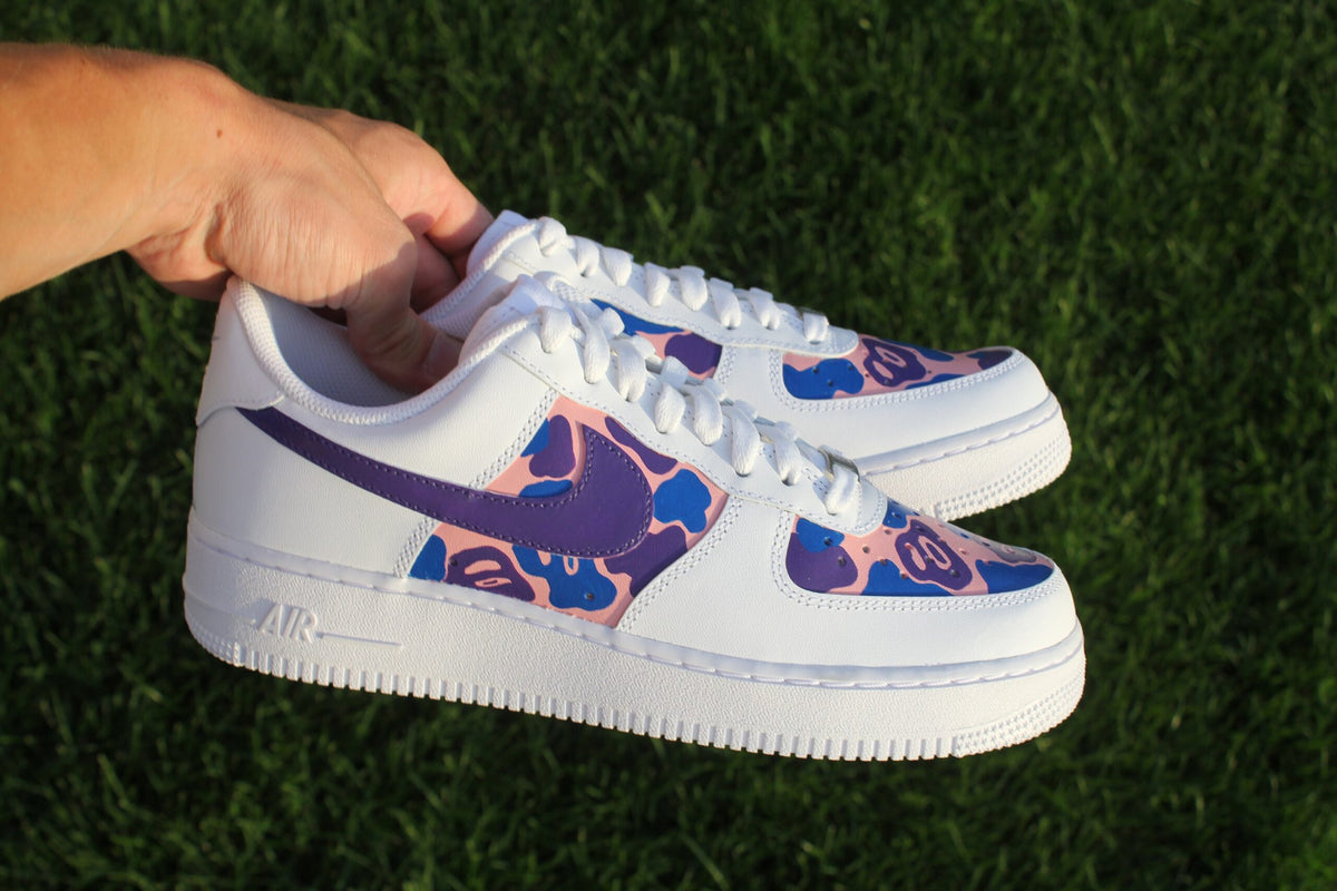 Custom Air Force 1 “Colorful Pattern Purple Pink Blue” // Camo Bright Custom Shoes