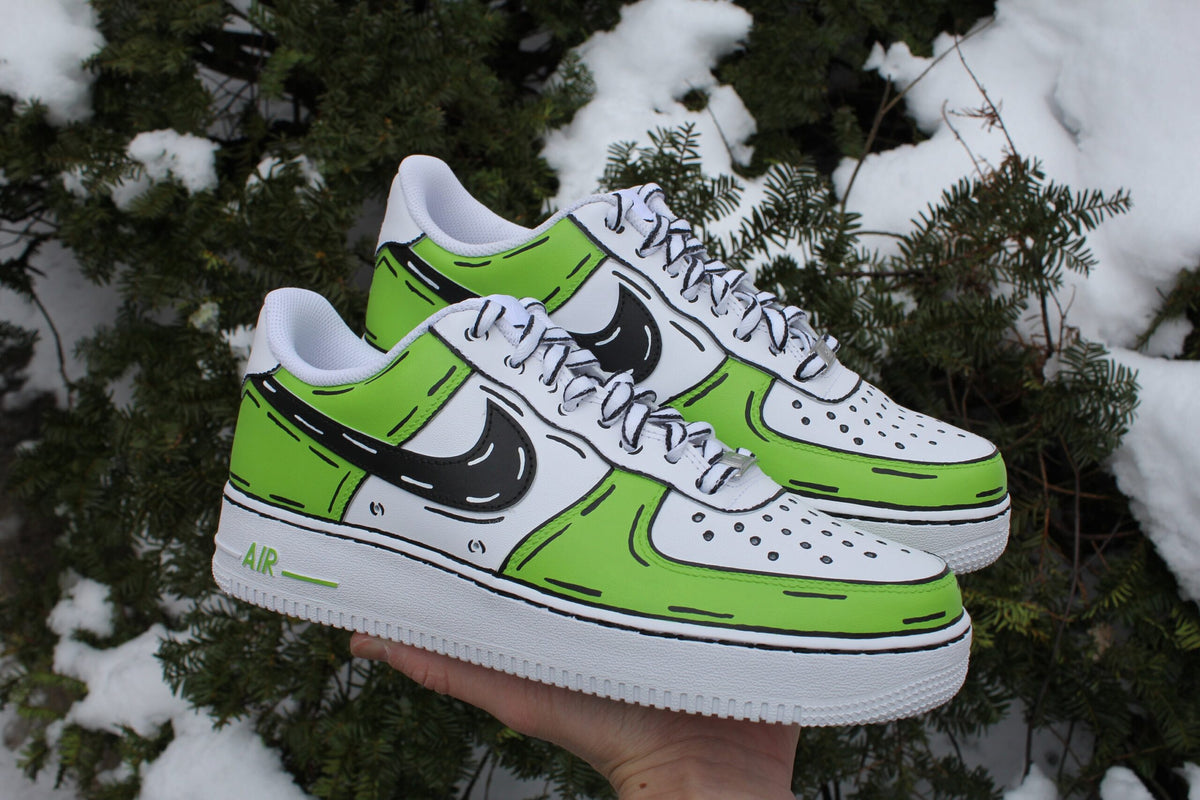 Custom Air Force 1 Shoes: Light Green Cartoon Outline