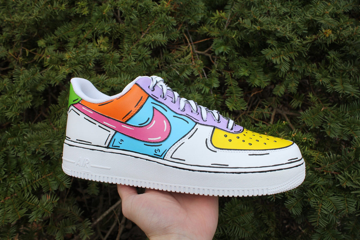 Custom Air Force 1 Shoes: Hand-Painted Colorful Cartoon Effect