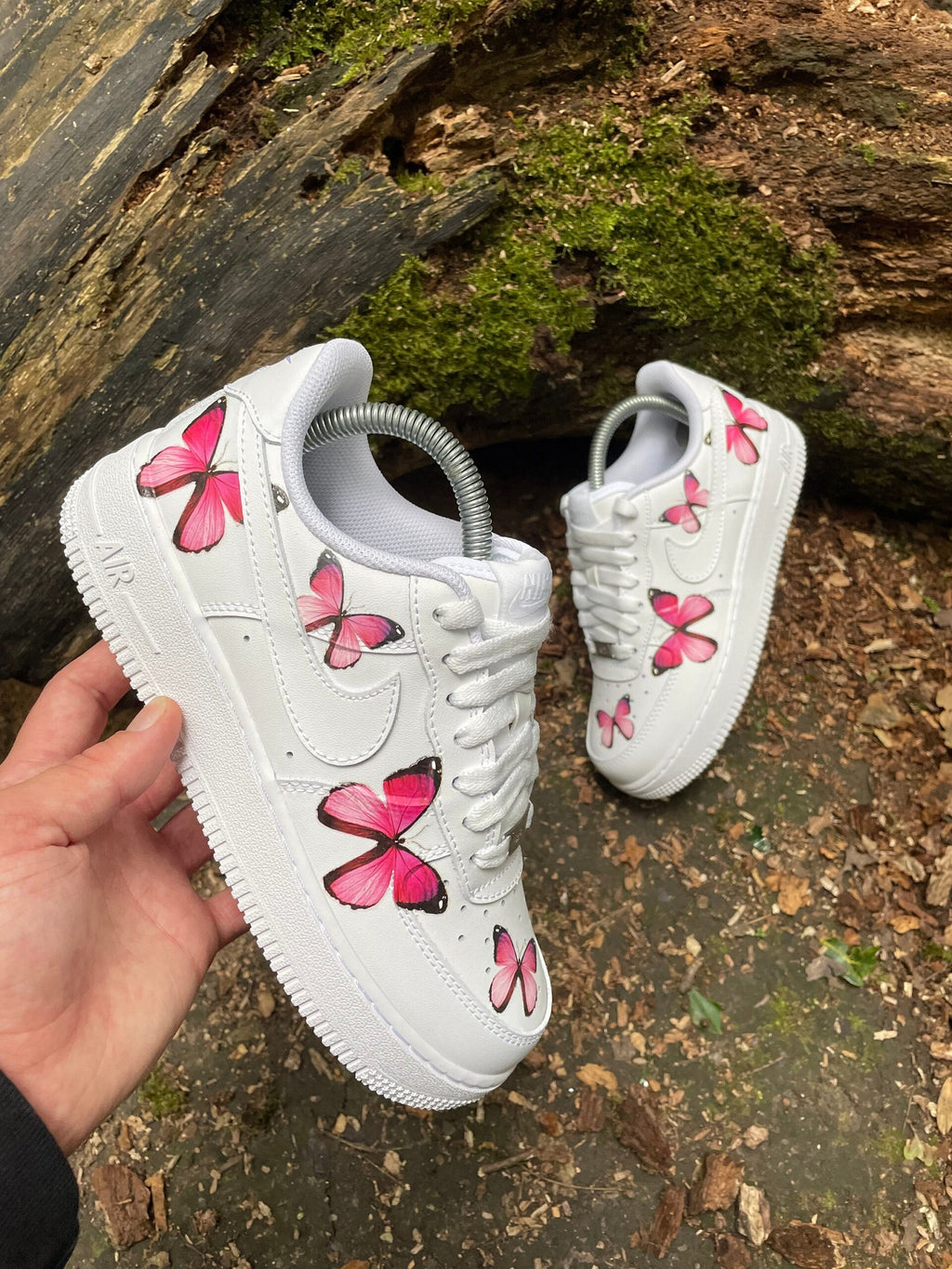 AF1 Custom Pink Watercolor Butterfly Custom Hand‑Painted Low‑Top Sneakers, White Casual Shoes for Women
