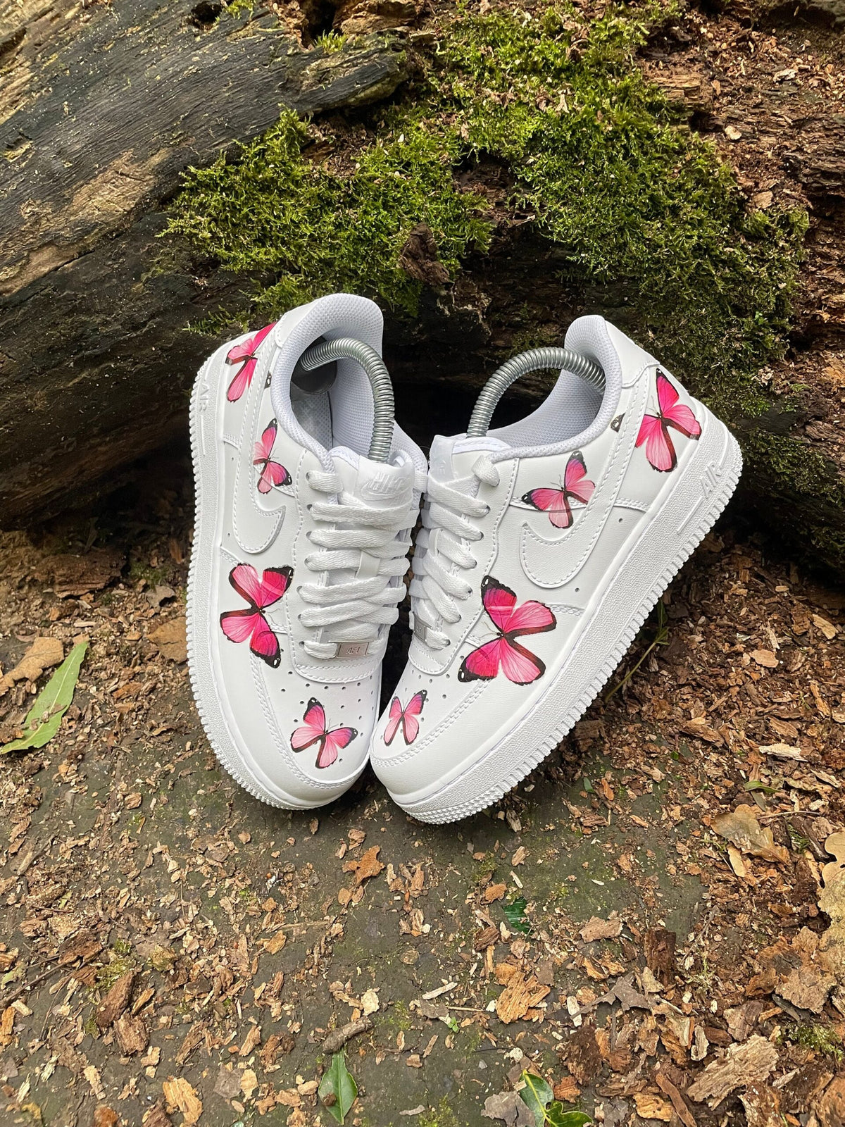 AF1 Custom Pink Watercolor Butterfly Custom Hand‑Painted Low‑Top Sneakers, White Casual Shoes for Women