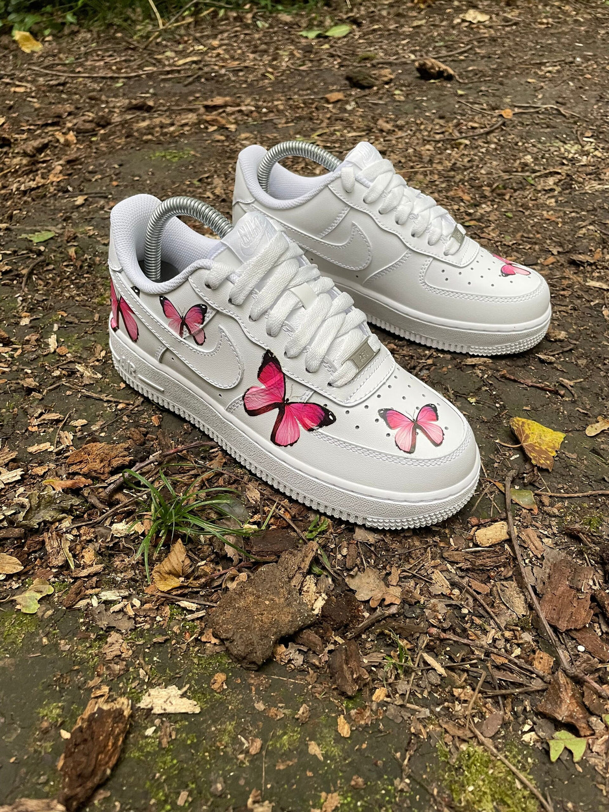 AF1 Custom Pink Watercolor Butterfly Custom Hand‑Painted Low‑Top Sneakers, White Casual Shoes for Women