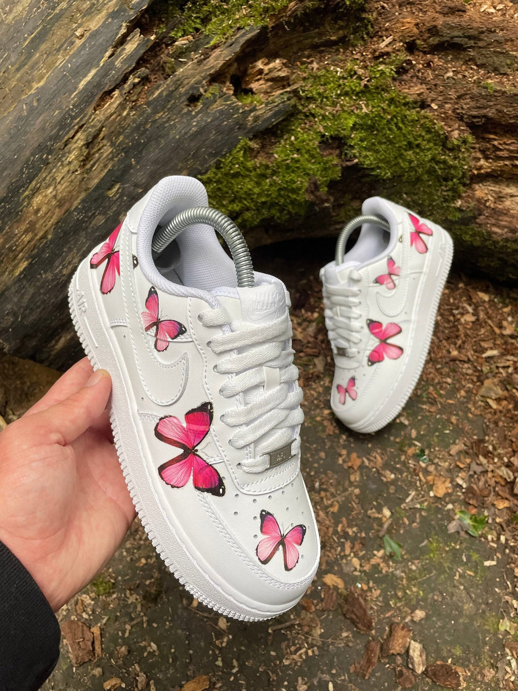 AF1 Custom Pink Watercolor Butterfly Custom Hand‑Painted Low‑Top Sneakers, White Casual Shoes for Women