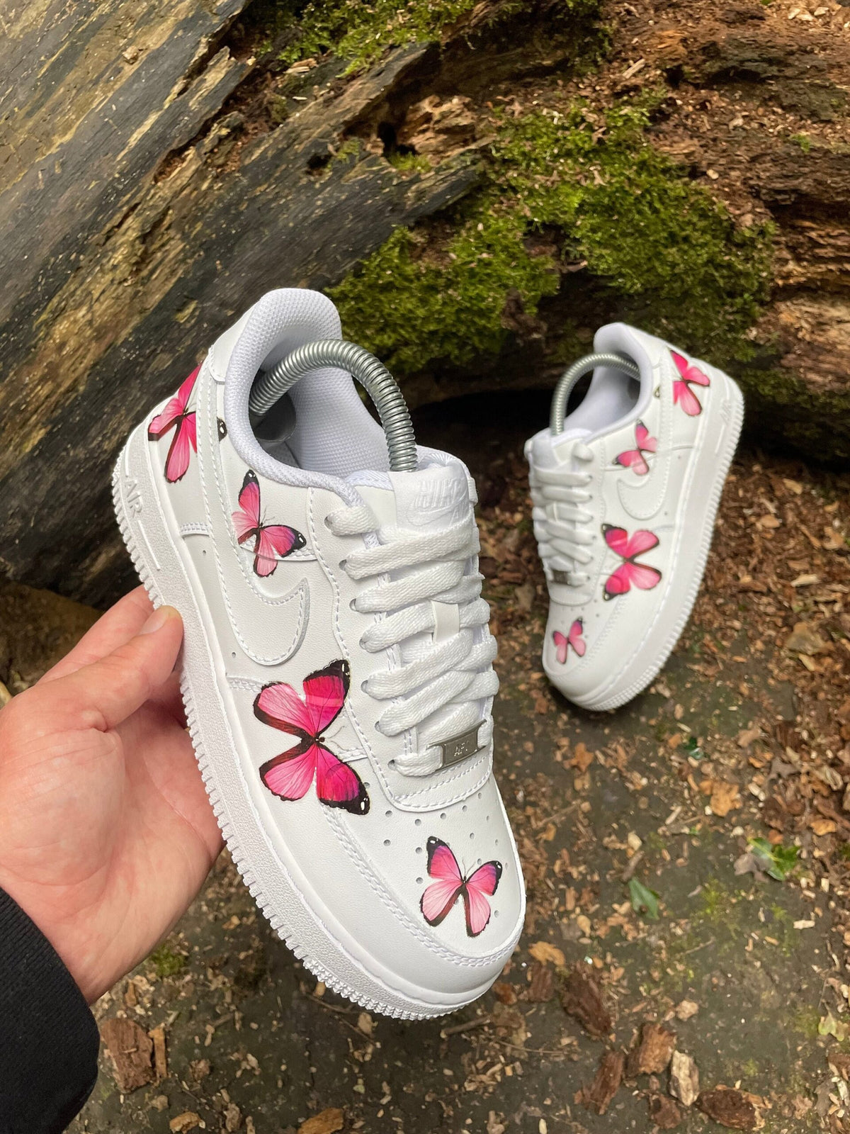 AF1 Custom Pink Watercolor Butterfly Custom Hand‑Painted Low‑Top Sneakers, White Casual Shoes for Women