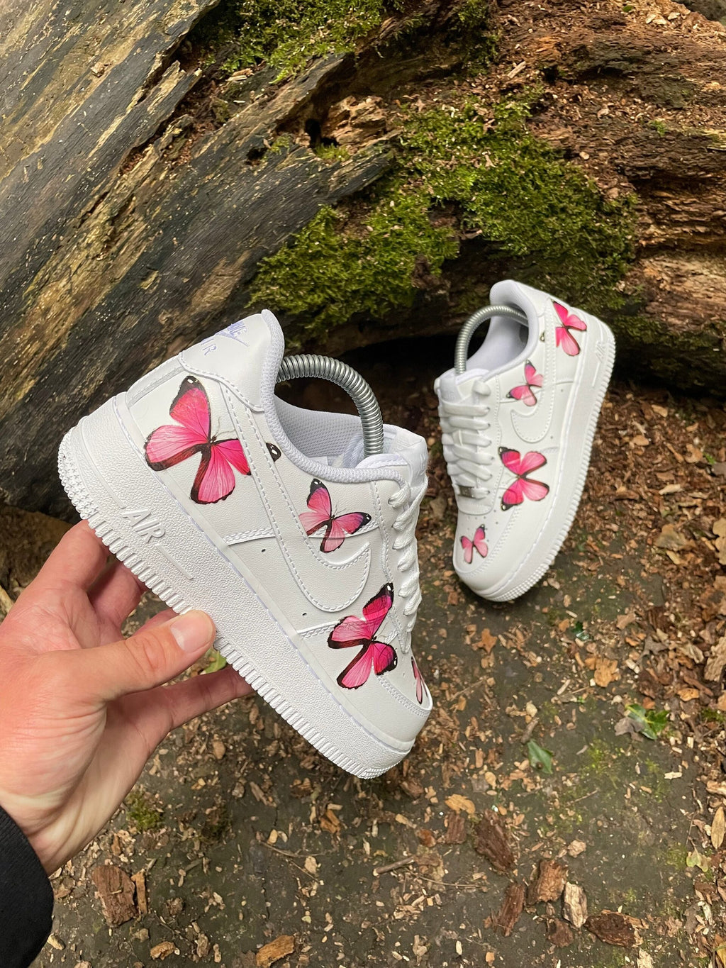 AF1 Custom Pink Watercolor Butterfly Custom Hand‑Painted Low‑Top Sneakers, White Casual Shoes for Women