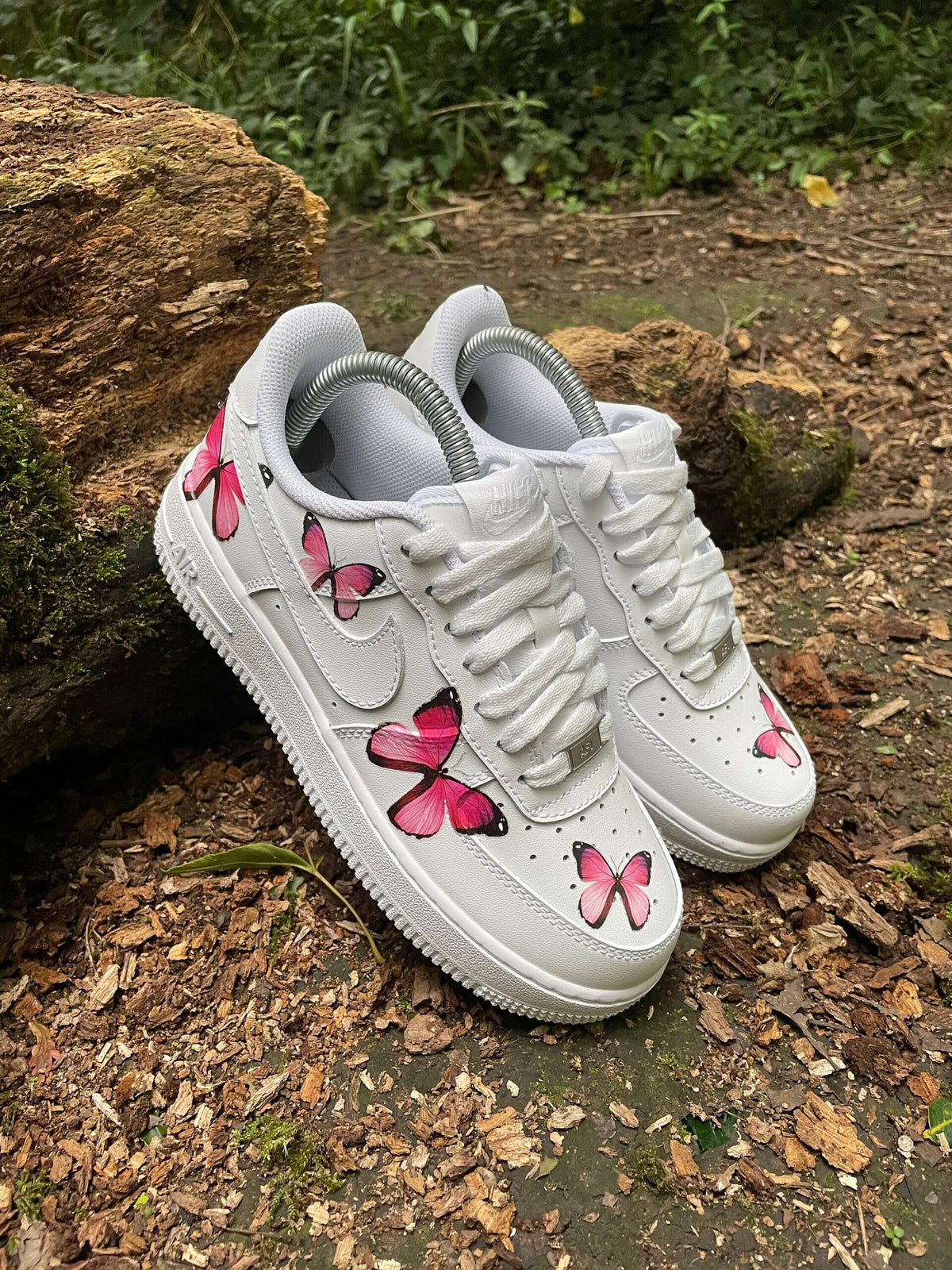 AF1 Custom Pink Watercolor Butterfly Custom Hand‑Painted Low‑Top Sneakers, White Casual Shoes for Women