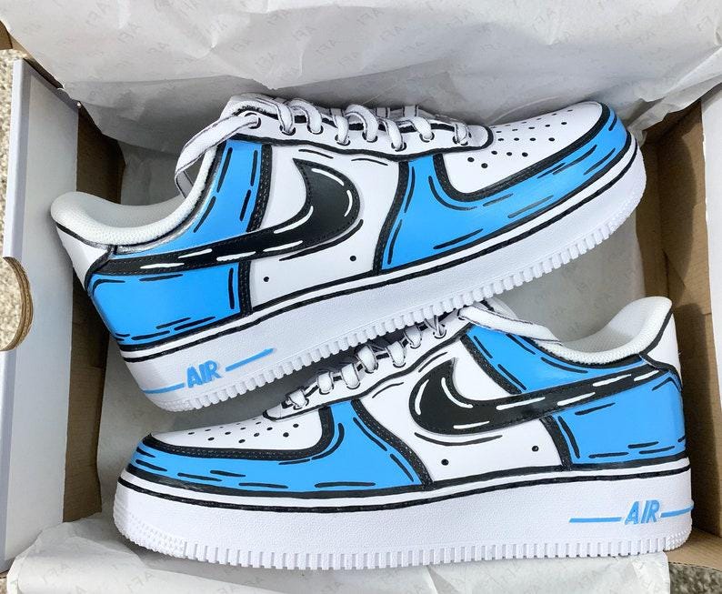 Custom Blue Cartoon Air Force 1, Custom Air Force 1, Custom Blue Air Force 1, Custom Cartoon Air Force 1, All Sizes Available