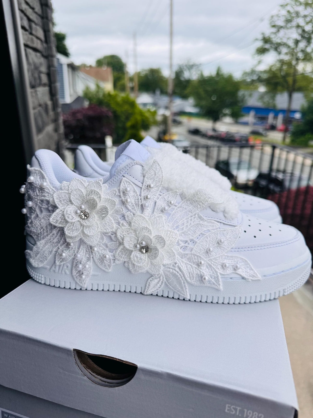 Bridal Air Force 1 luxury embroidered Nike sneakers wedding