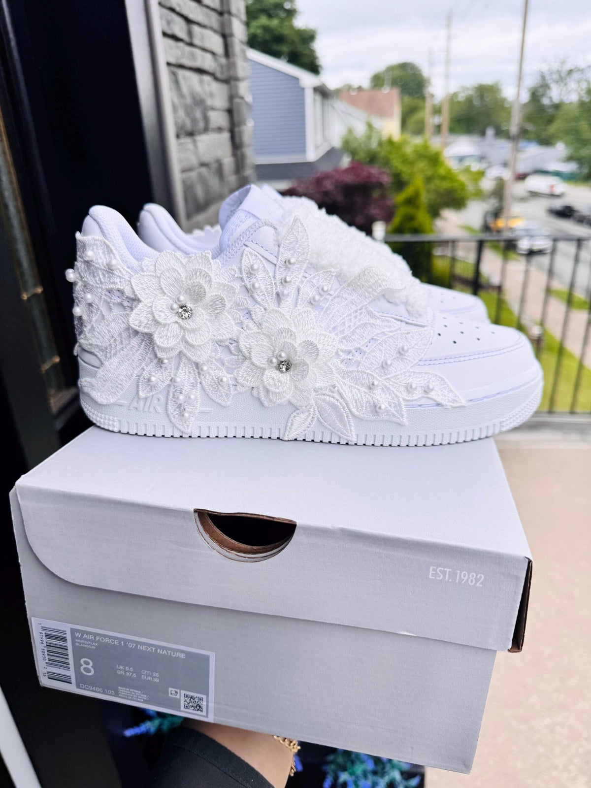 Bridal Air Force 1 luxury embroidered Nike sneakers wedding