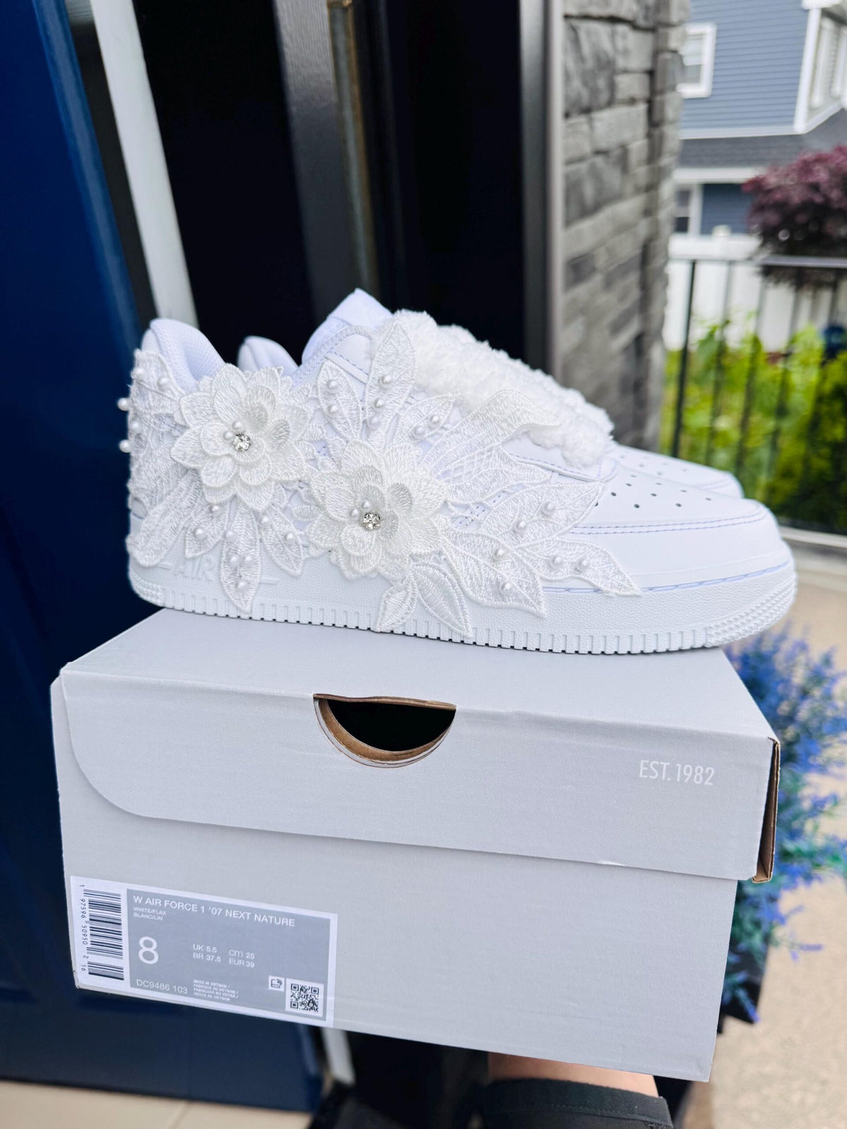 Bridal Air Force 1 luxury embroidered Nike sneakers wedding