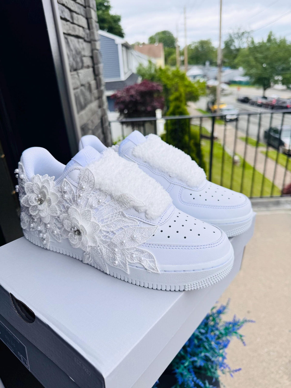Bridal Air Force 1 luxury embroidered Nike sneakers wedding