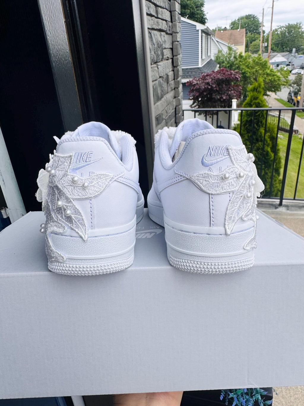 Bridal Air Force 1 luxury embroidered Nike sneakers wedding