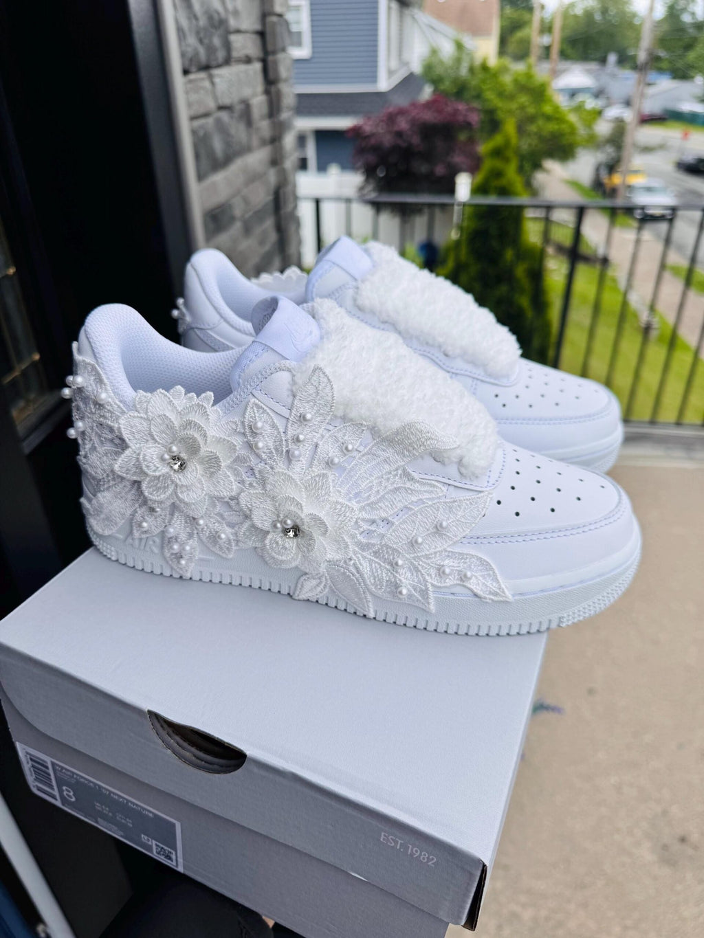 Bridal Air Force 1 luxury embroidered Nike sneakers wedding