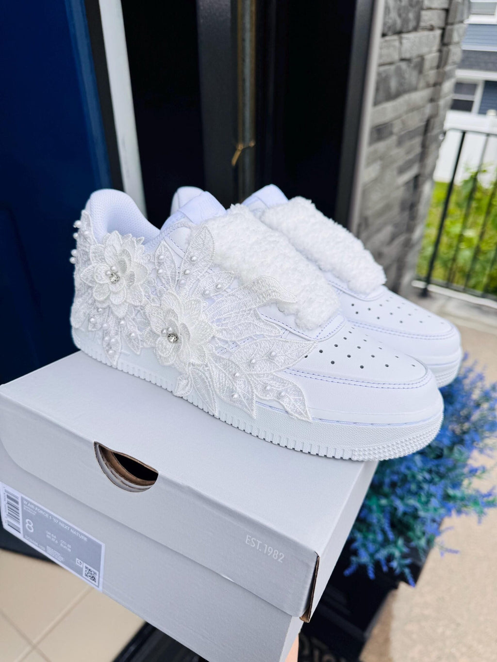 Bridal Air Force 1 luxury embroidered Nike sneakers wedding