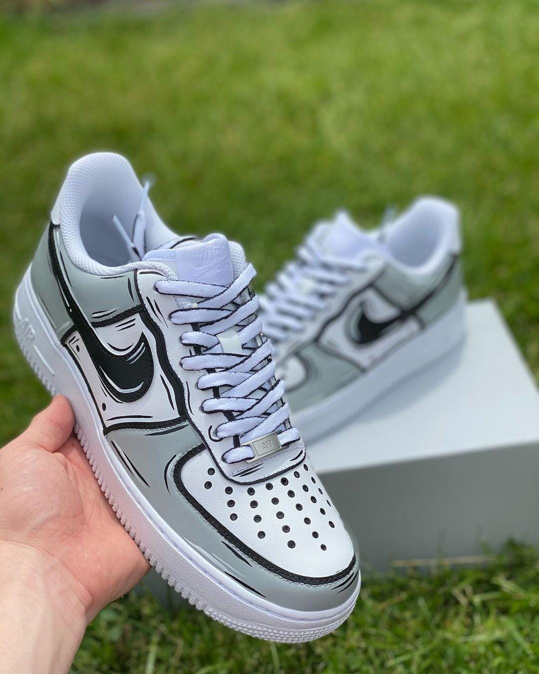 Custom Gray Cartoon Air Force 1, Custom Air Force 1, Custom Gray Air Force 1, Custom Cartoon Air Force 1, All Sizes Available