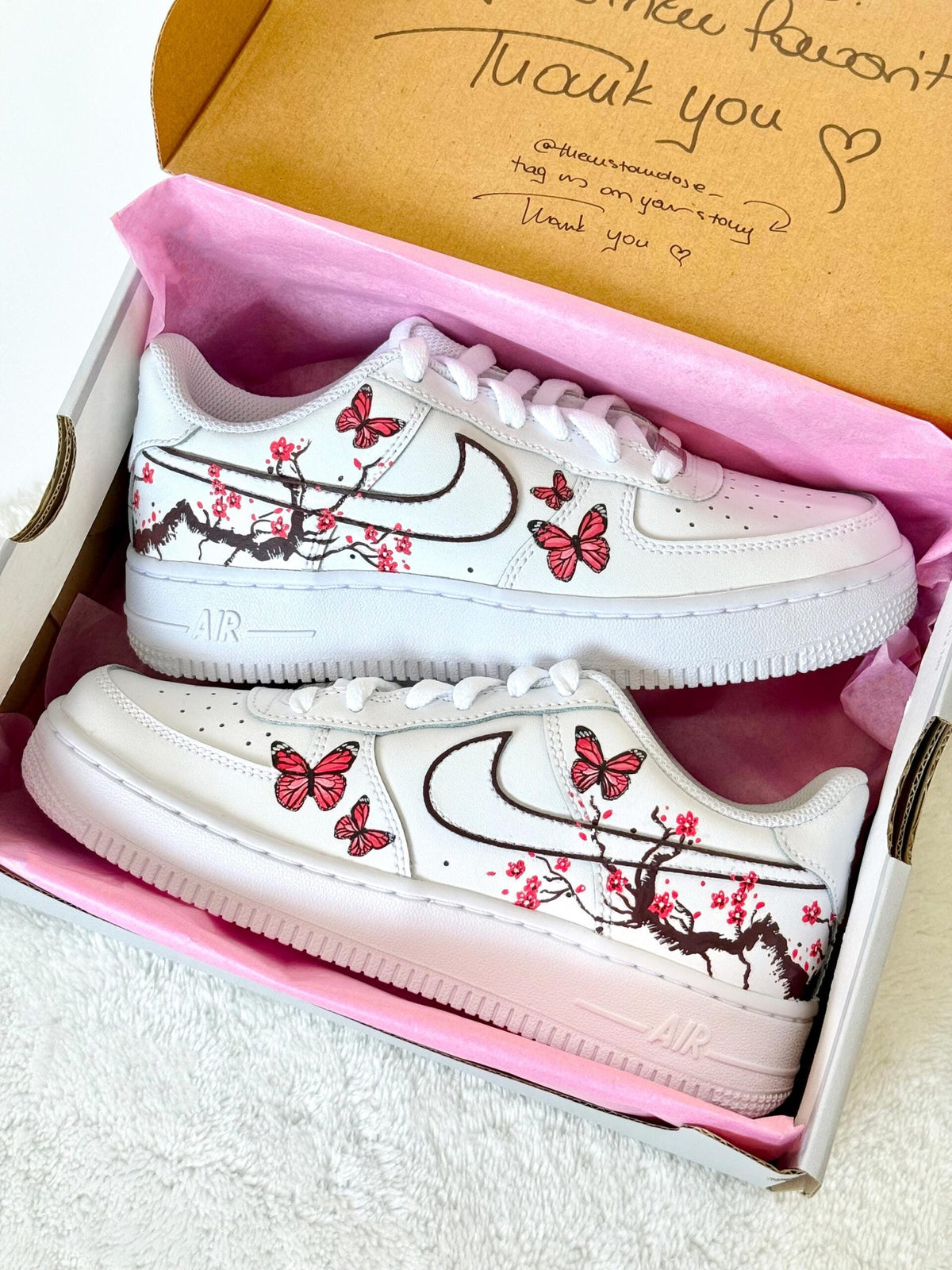 Cherry Blossom Air Force 1: Hand-Painted Flowers and Butterflies Sneakers