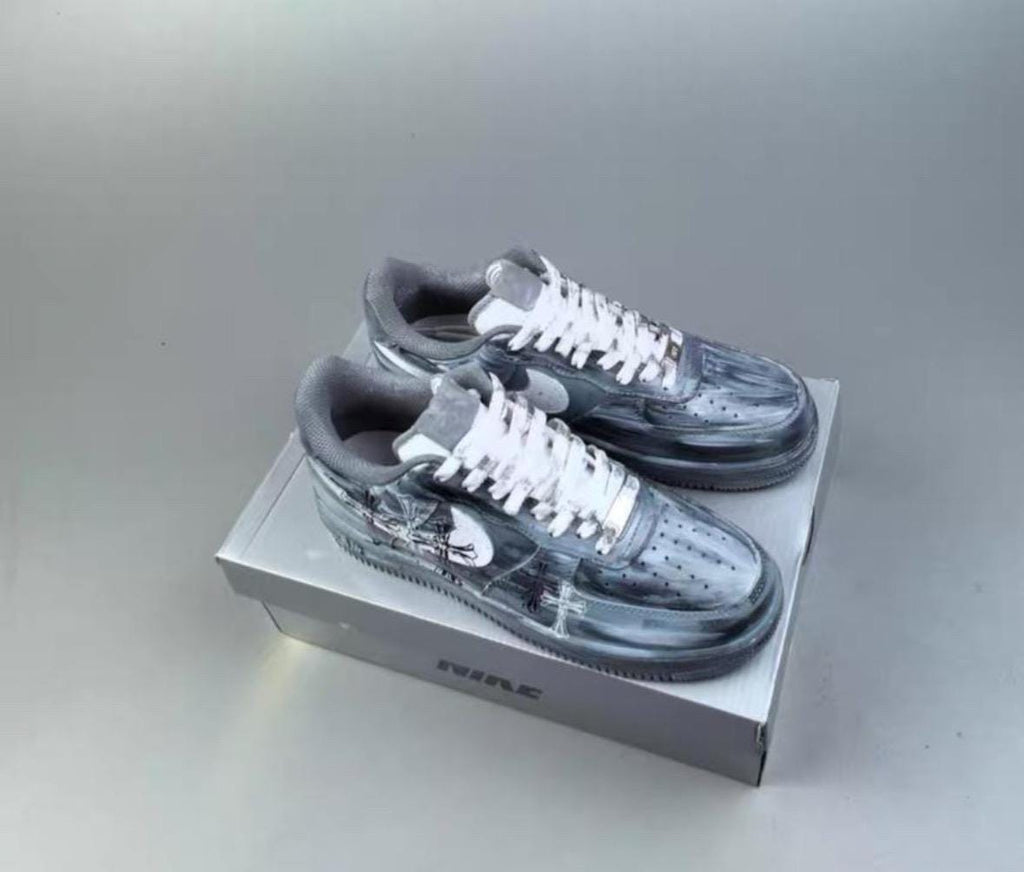 Air Force 1 sneakers with custom crosses, handmade