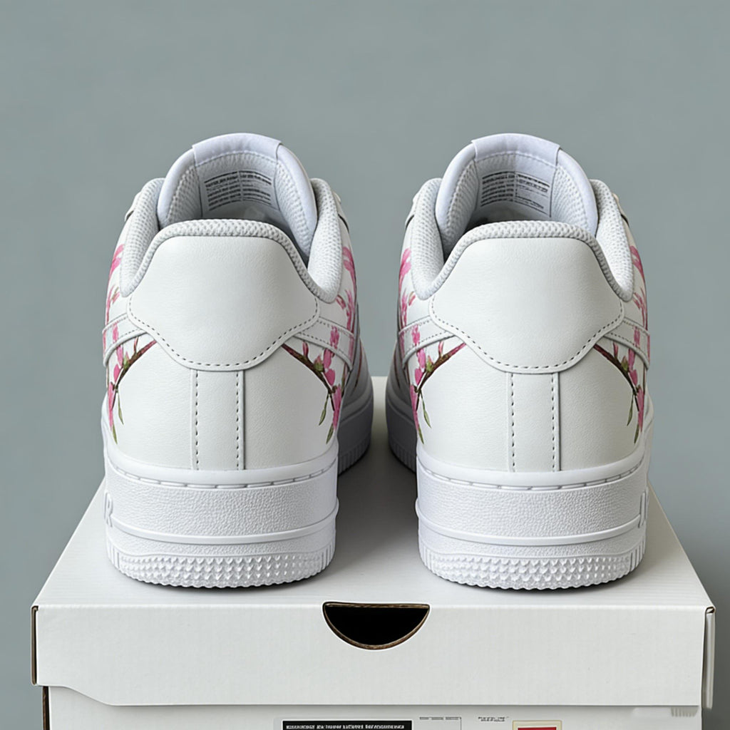 Cherry Blossoms Sneakers, Hand-Painted Floral Sakura Art Shoes, Personalized AF1 Birthday Anniversary Gifts for Her