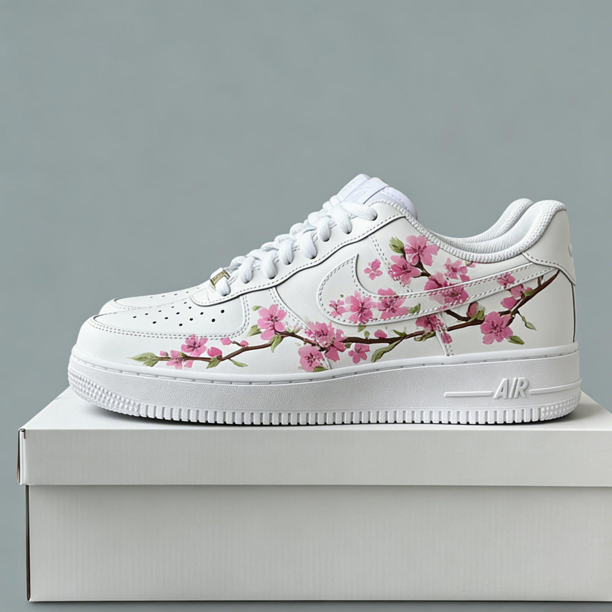 Cherry Blossoms Sneakers, Hand-Painted Floral Sakura Art Shoes, Personalized AF1 Birthday Anniversary Gifts for Her