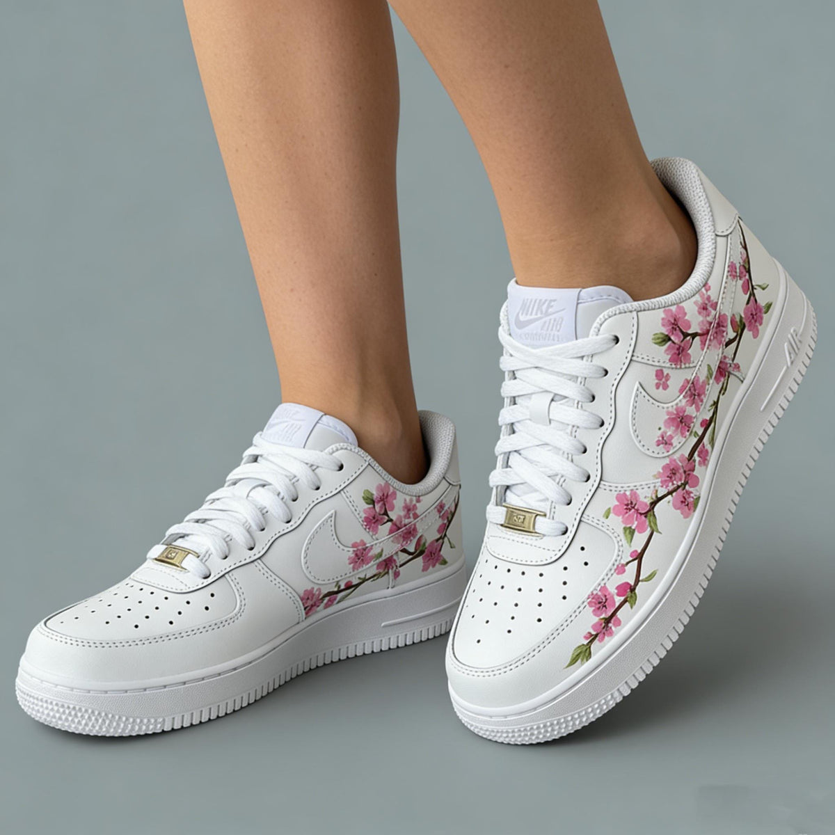 Cherry Blossoms Sneakers, Hand-Painted Floral Sakura Art Shoes, Personalized AF1 Birthday Anniversary Gifts for Her