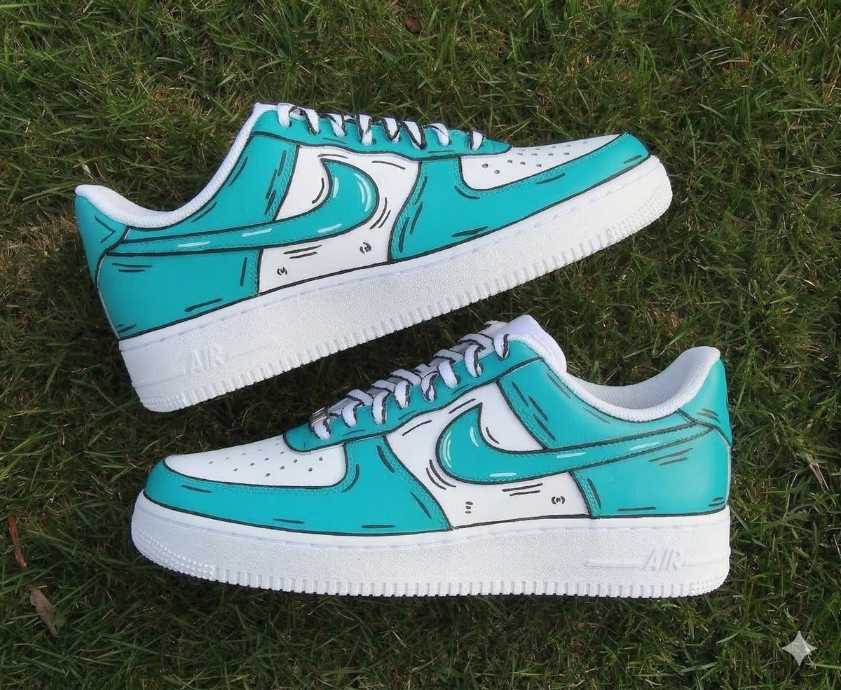 Custom Air Force 1 Turquoise Violet Cartoon Effect Outline Shoes