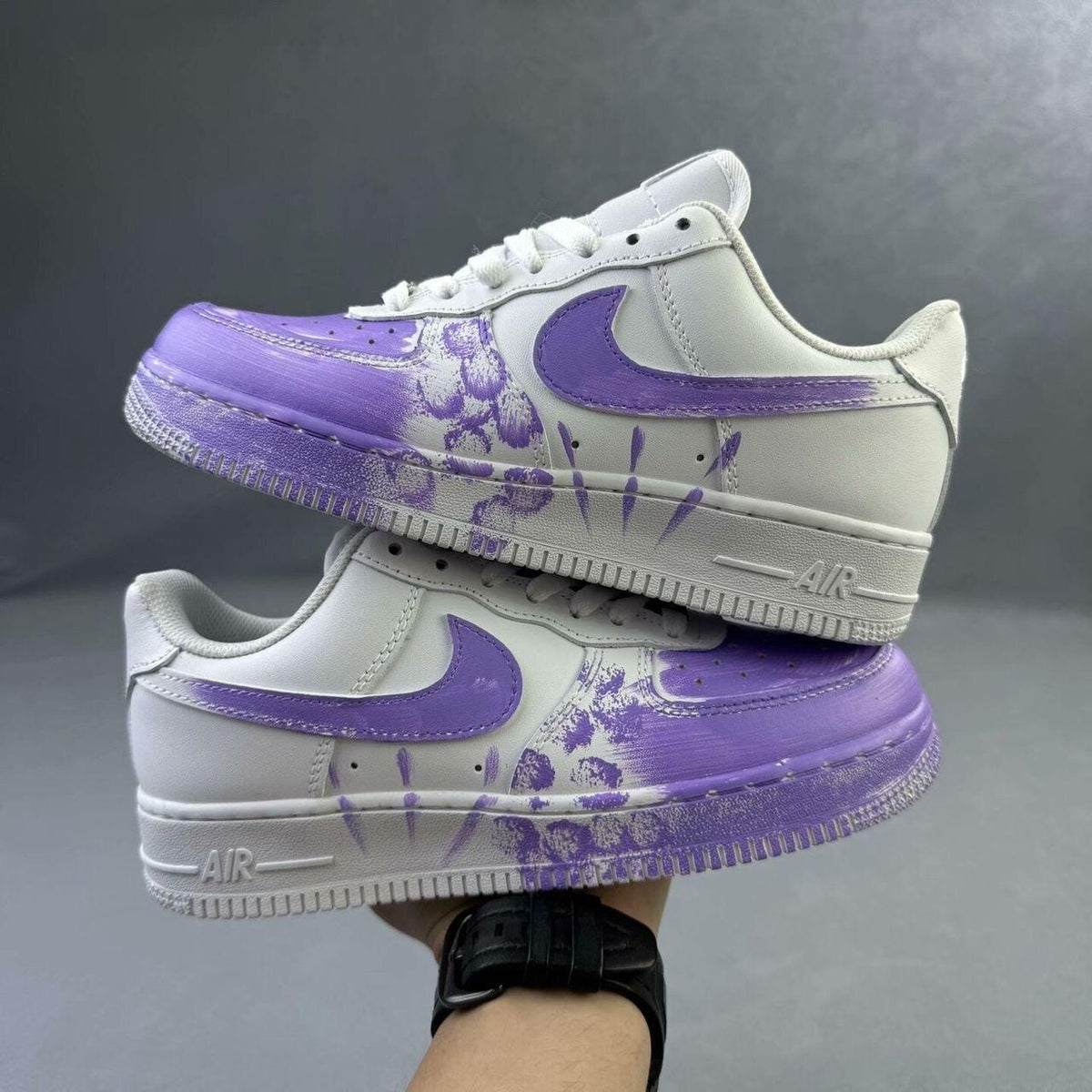 Air Force 1 white purple custom sneakers, handmade