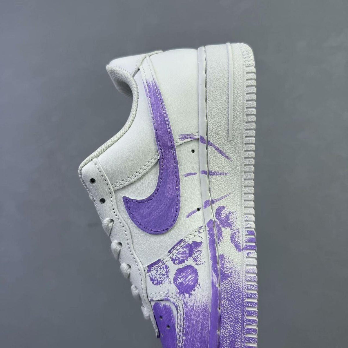 Air Force 1 white purple custom sneakers, handmade