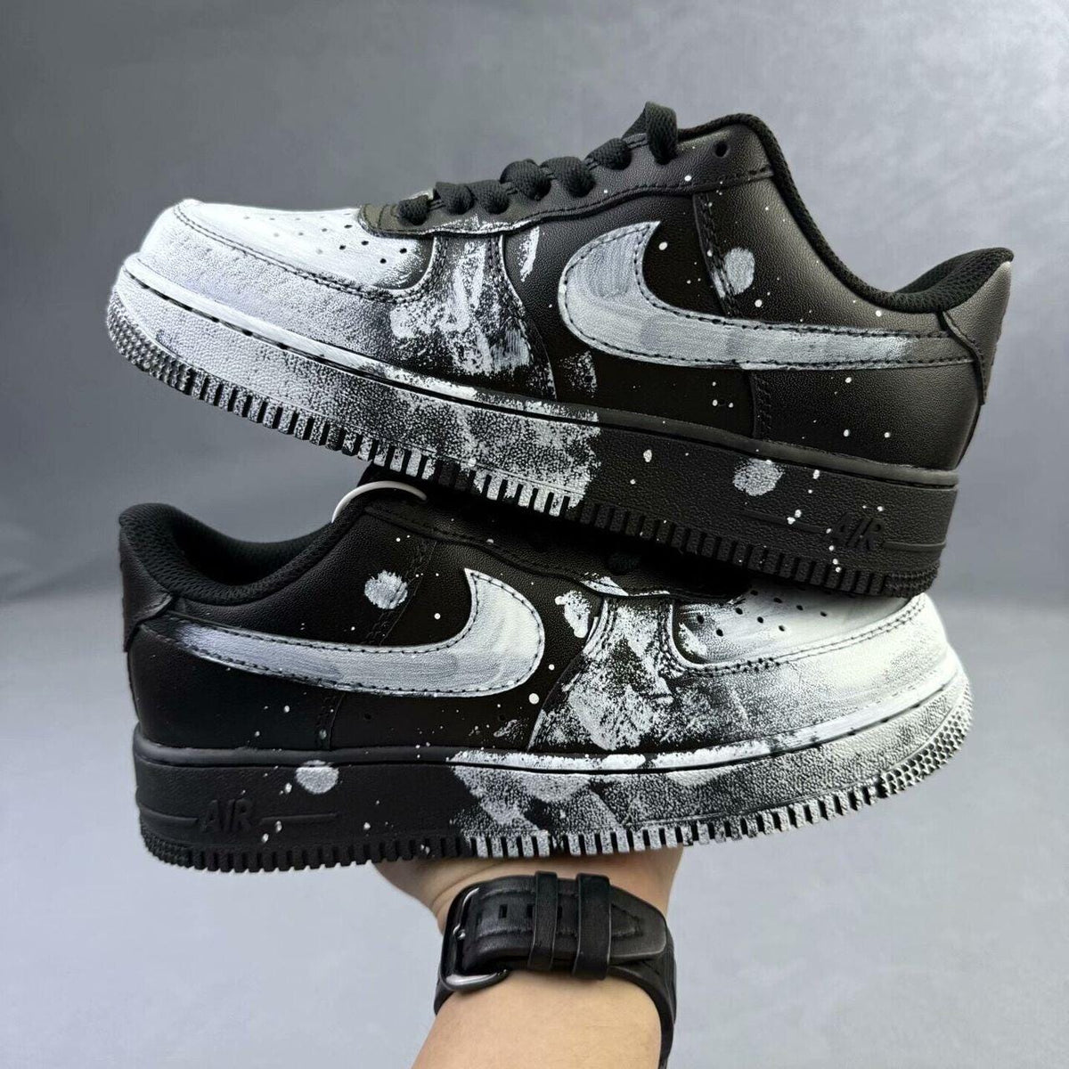Black & White Dip Dye Splatter Custom Air Force 1 Sneakers