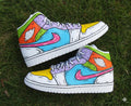 Custom Air Jordan 1 Shoes: Hand-Painted Colorful Cartoon Style Pop Art Effect