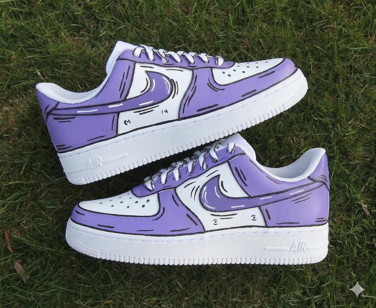 Custom Air Force 1 Purple Violet Cartoon Effect Outline Shoes