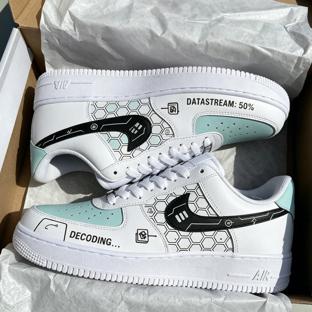 Air Force 1 Custom -Hand Painted Shoes- Techwear Decoding Sneakers-DataStream Custom AF1-Decoding Series AF1