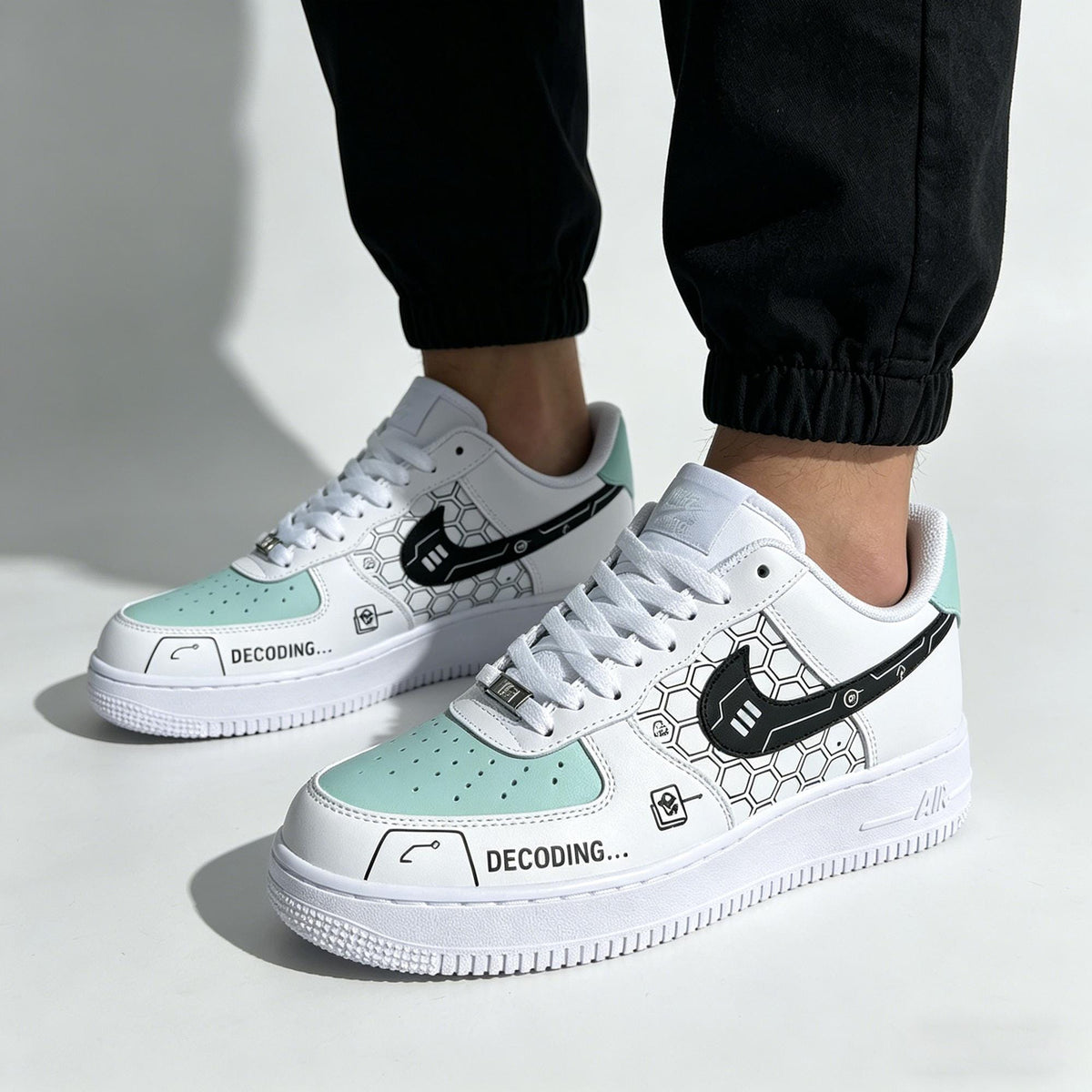 Air Force 1 Custom -Hand Painted Shoes- Techwear Decoding Sneakers-DataStream Custom AF1-Decoding Series AF1