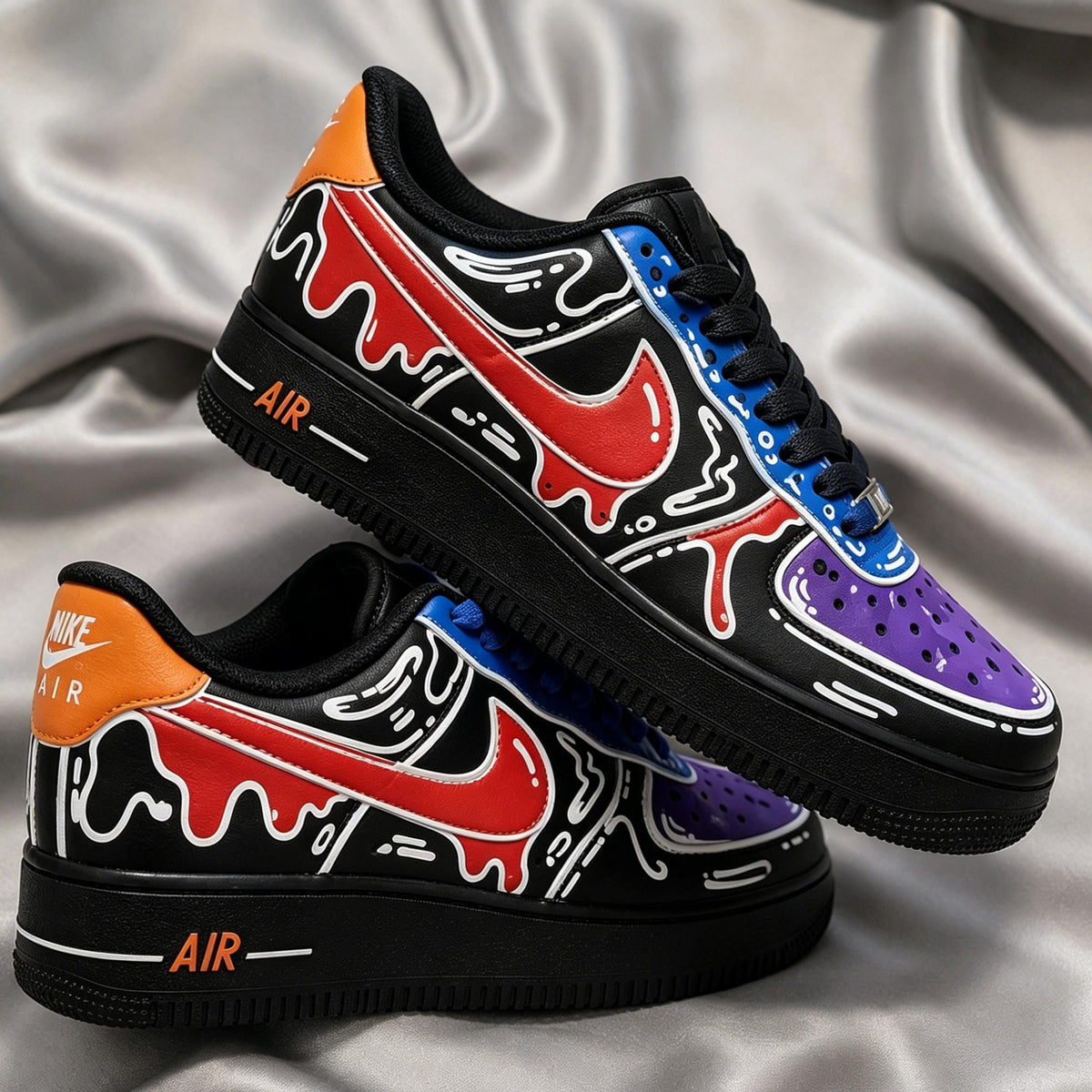 Custom Black AF1 Sneakers, Hand-Painted Graffiti Kicks,Personalized Sneakers,Gift for him