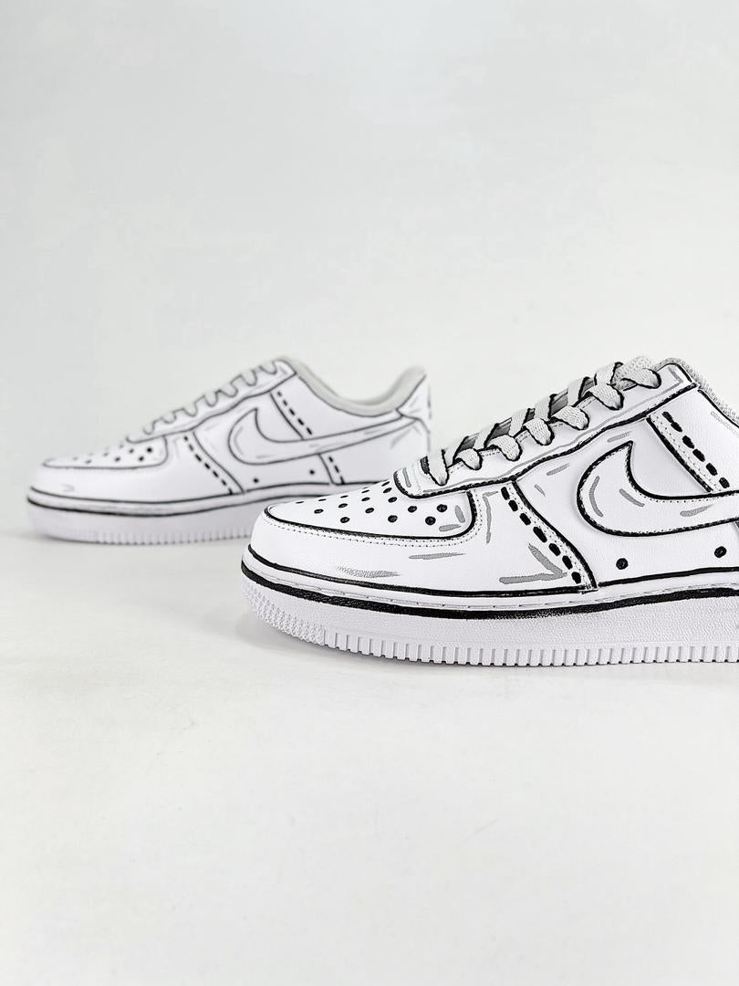 Custom Air force one Handpainted anime style cartoon sneakers white and black design for streetwear lovers cartoon af1