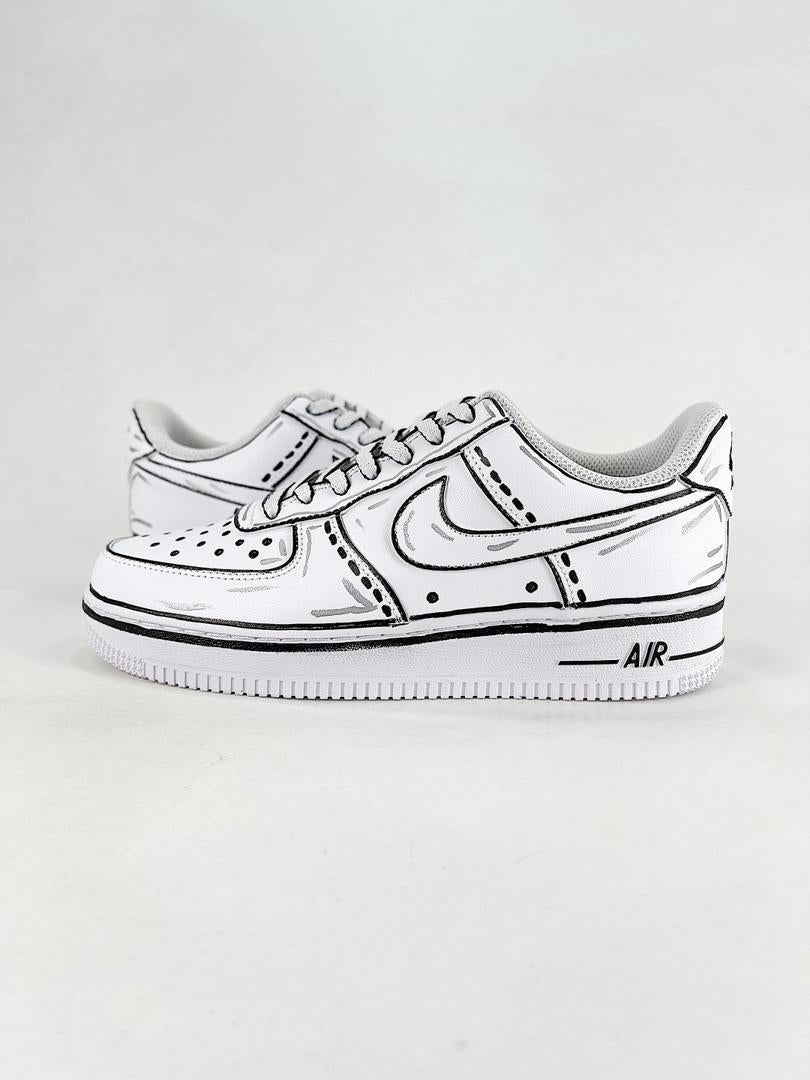 Custom Air force one Handpainted anime style cartoon sneakers white and black design for streetwear lovers cartoon af1