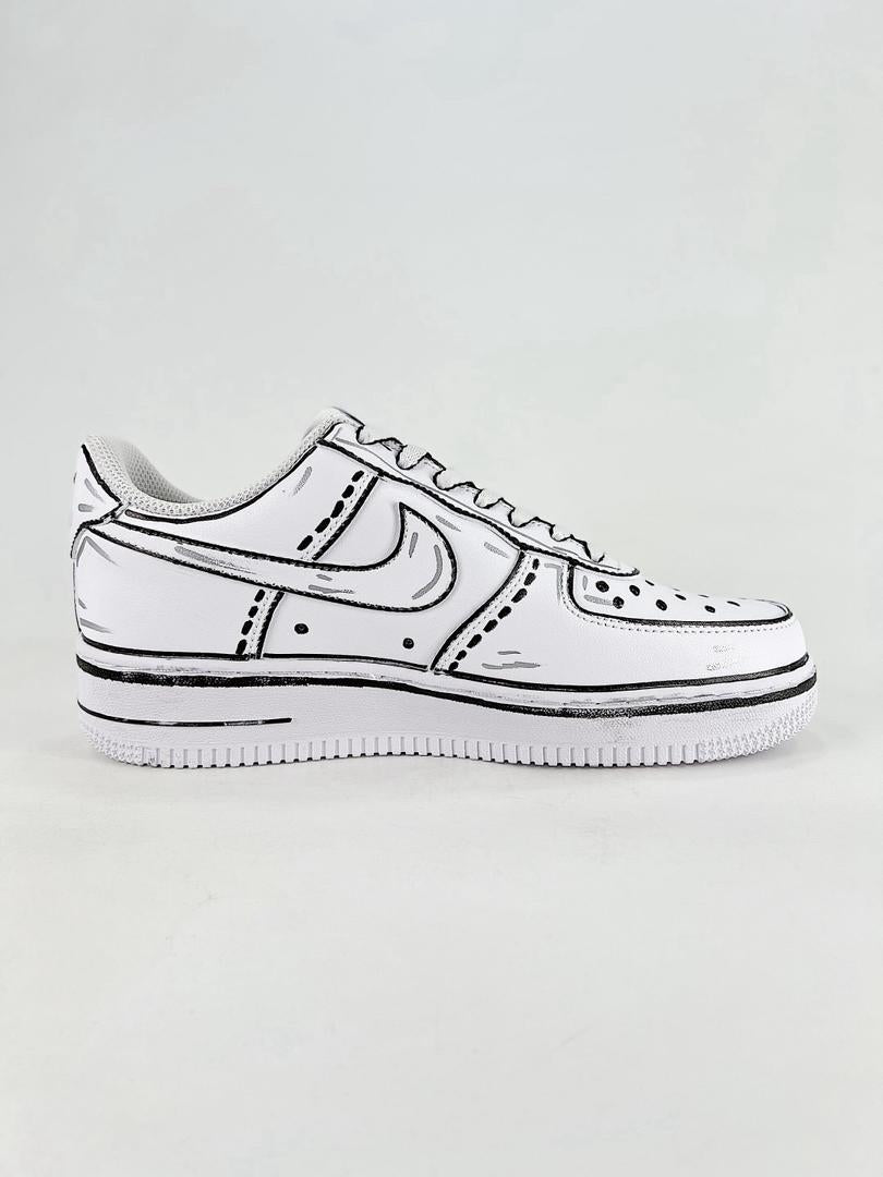Custom Air force one Handpainted anime style cartoon sneakers white and black design for streetwear lovers cartoon af1