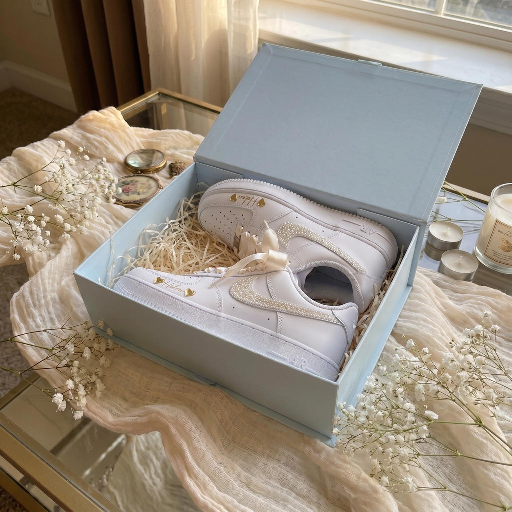 Bridal Wedding Sneakers Custom Pearl Shoes for Bride, Personalized with Name & Hearts