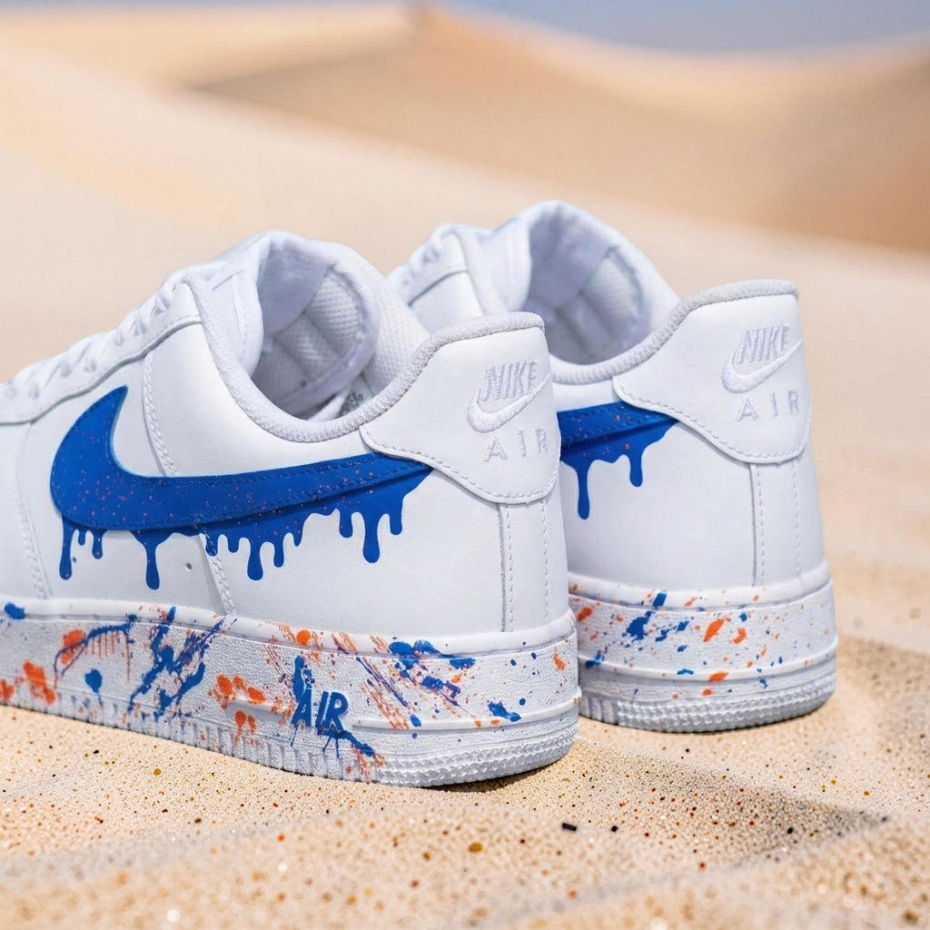 Blue Drip Splatter Custom Air Force 1 Sneakers ?C Hand Painted Streetwear AF1 Shoes